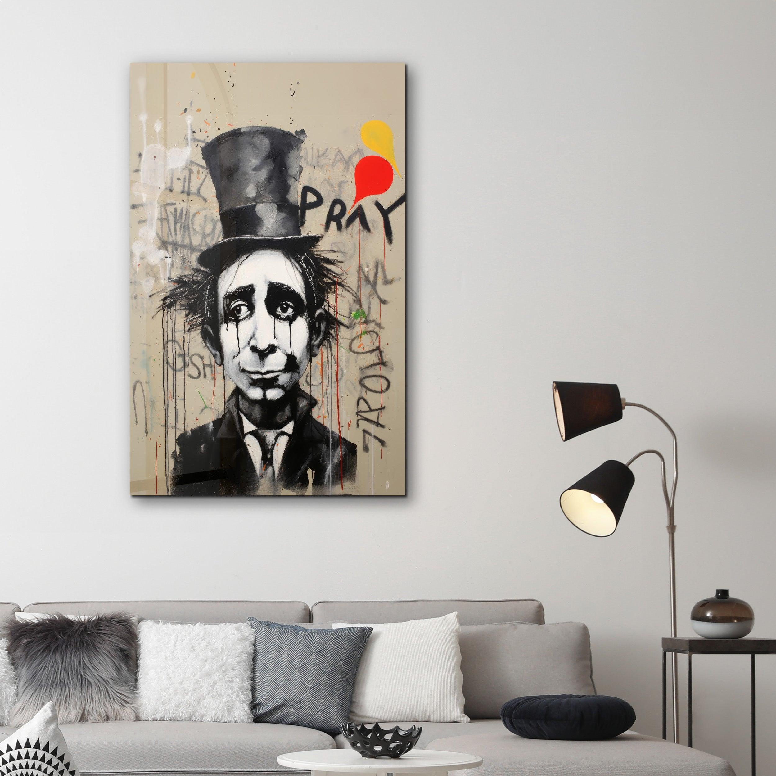 The Crying Gentleman Street Art - Glass Wall Art - Artdesigna