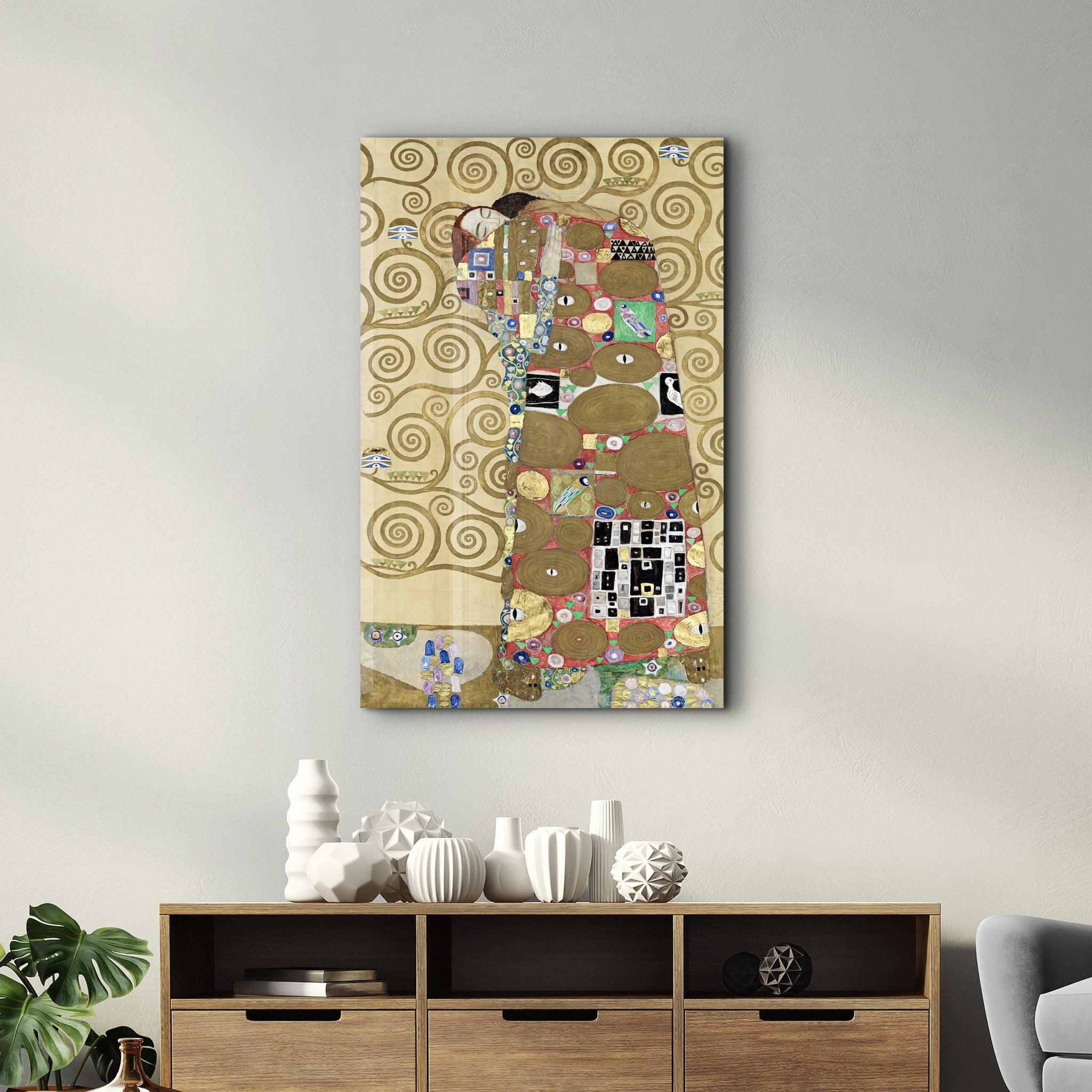 Gustav Klimt's Fulfillment (1910–1911) | Glass Wall Art - Artdesigna