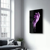 Pink Hand | Glass Wall Art - Artdesigna