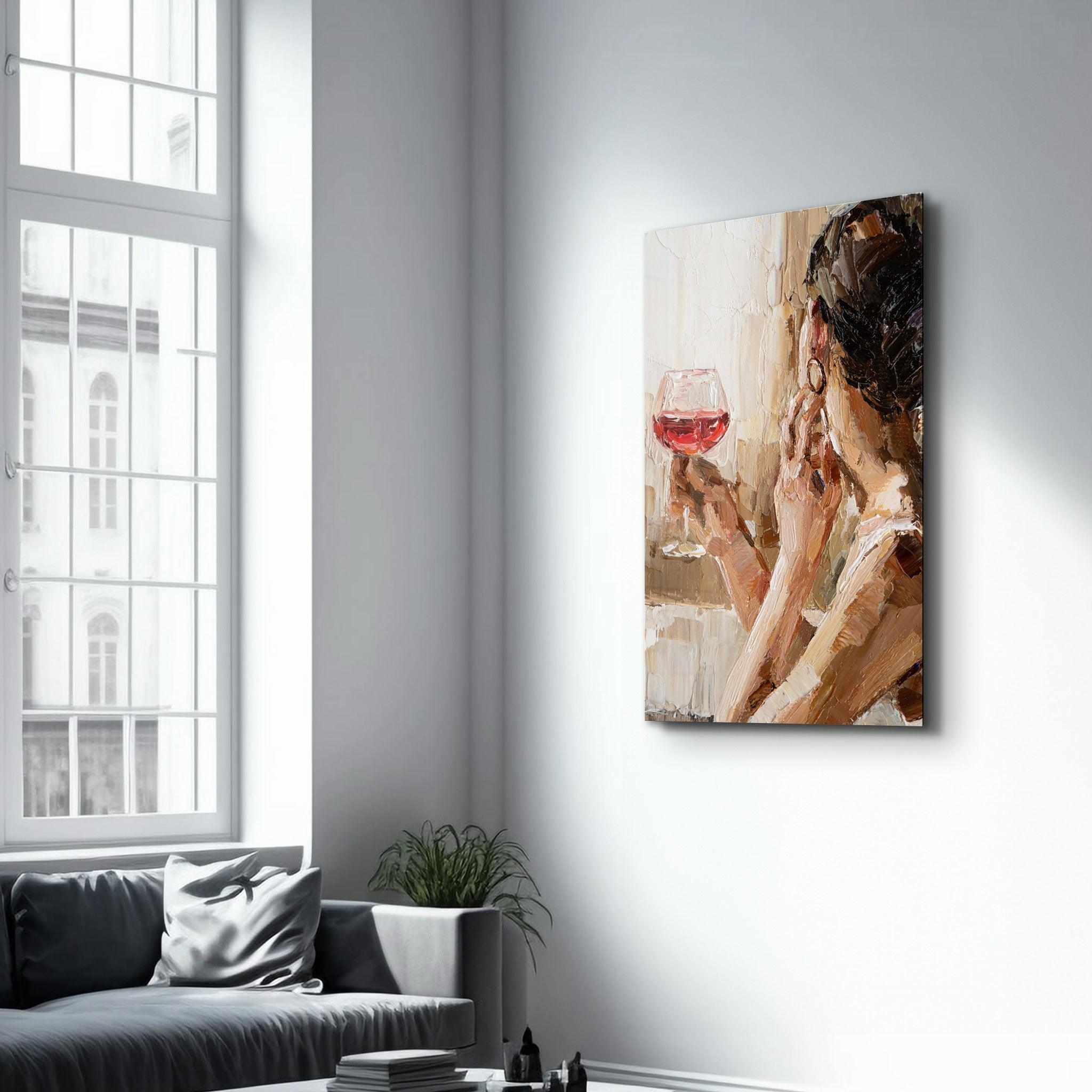 Abstract Woman Potrait With Wine | GLASS WALL ART - Artdesigna