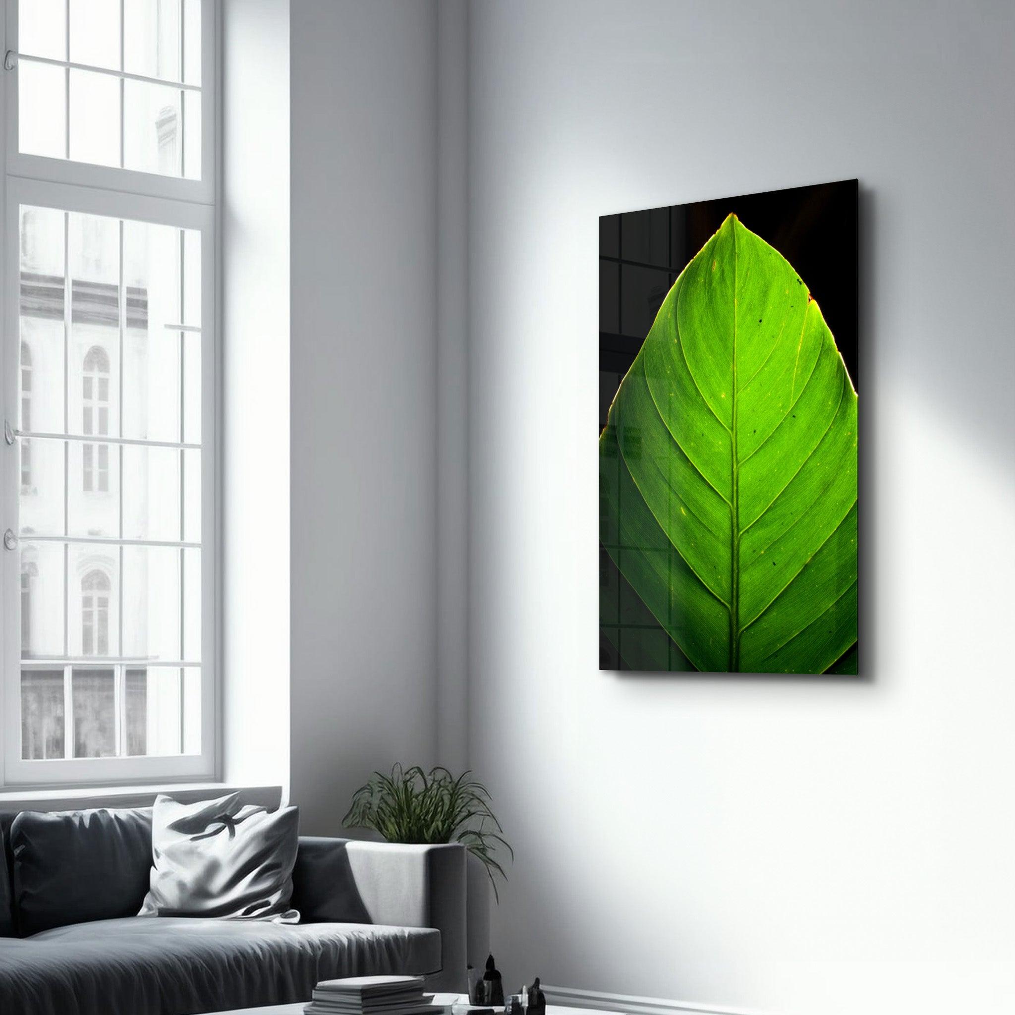 Green Leaf 1 | Glass Wall Art - Artdesigna