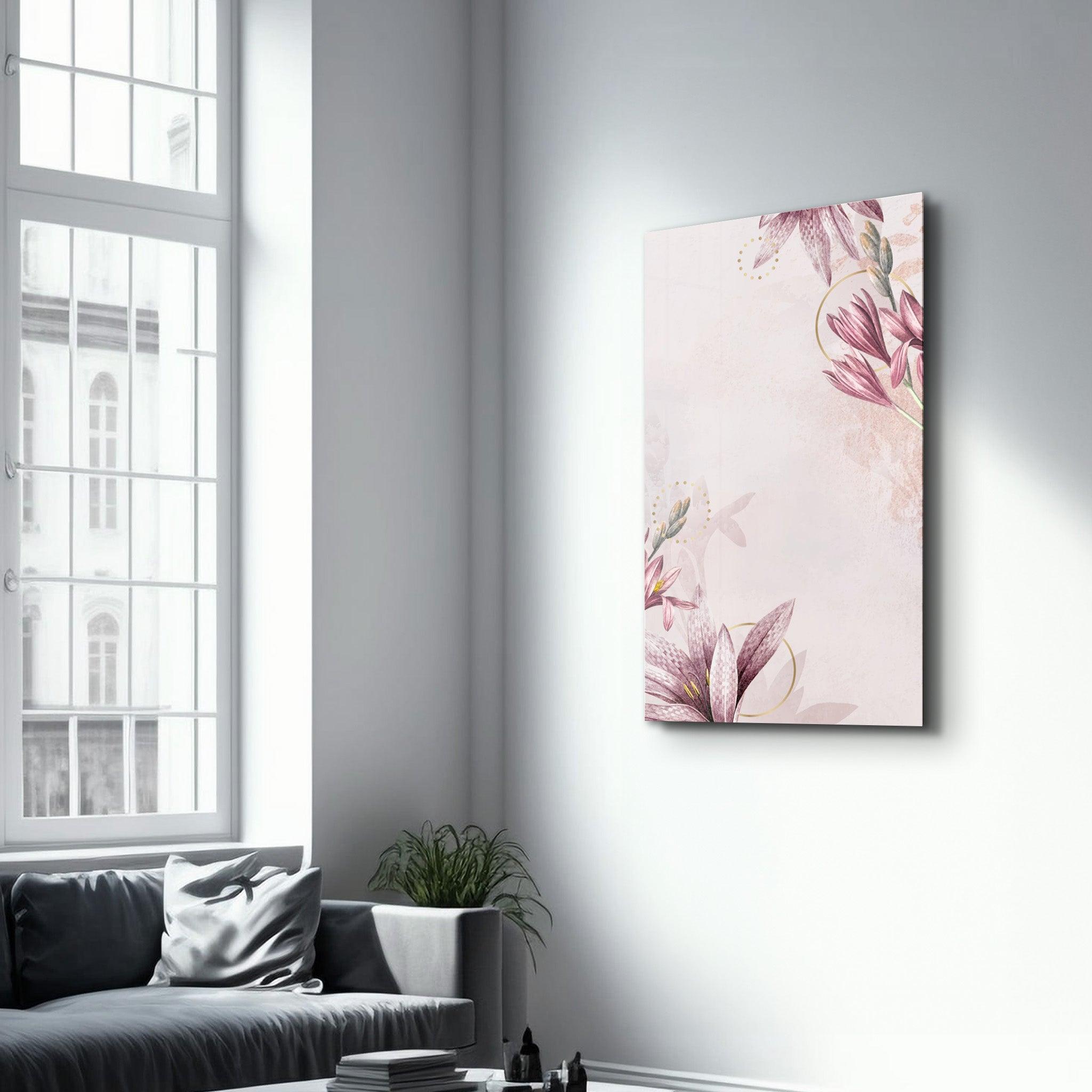 Pink Flower Pattern | Glass Wall Art - Artdesigna