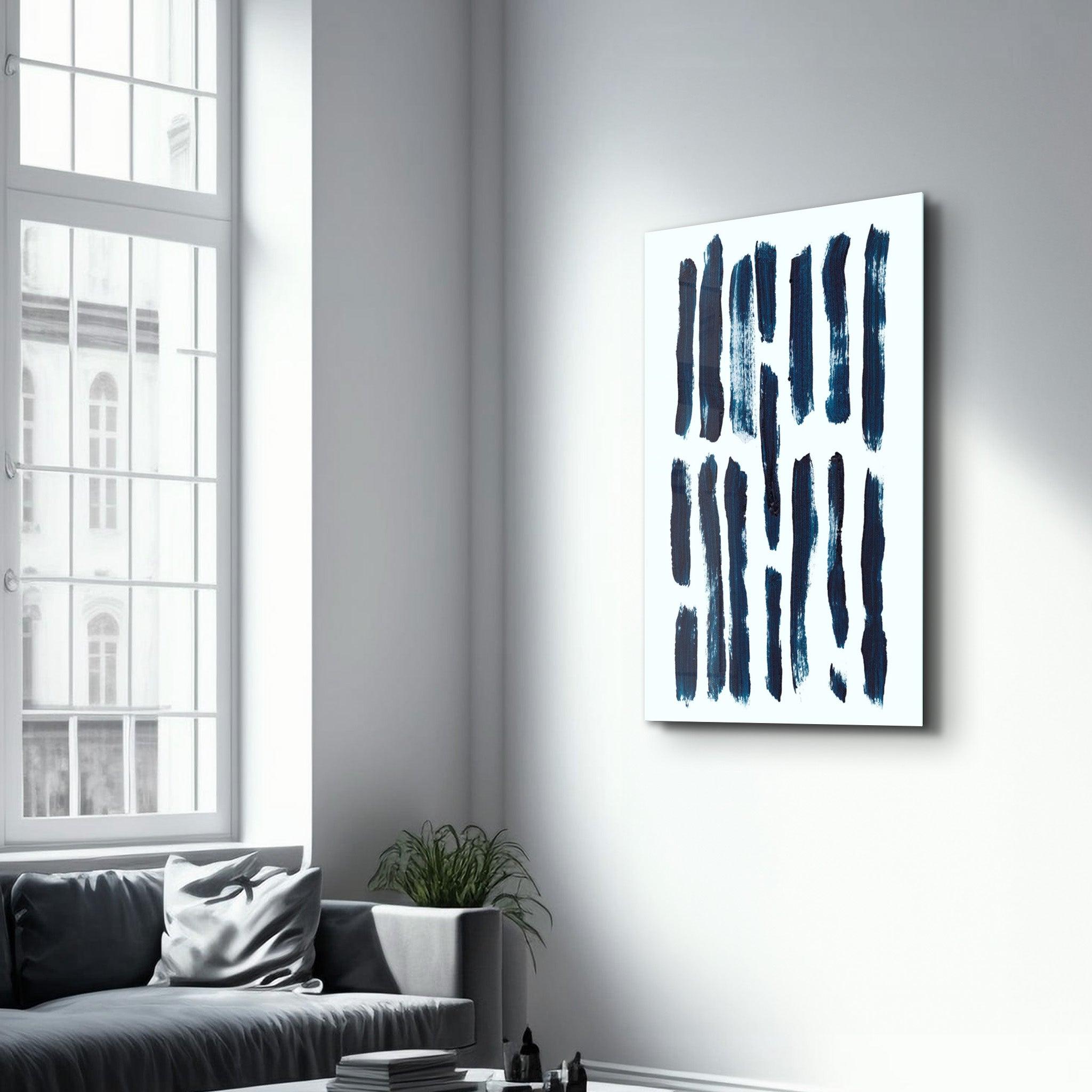 Blue Brush Marks V2 | Glass Wall Art - Artdesigna