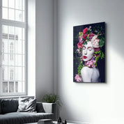 Floral Woman Portrait | Glass Wall Art - Artdesigna