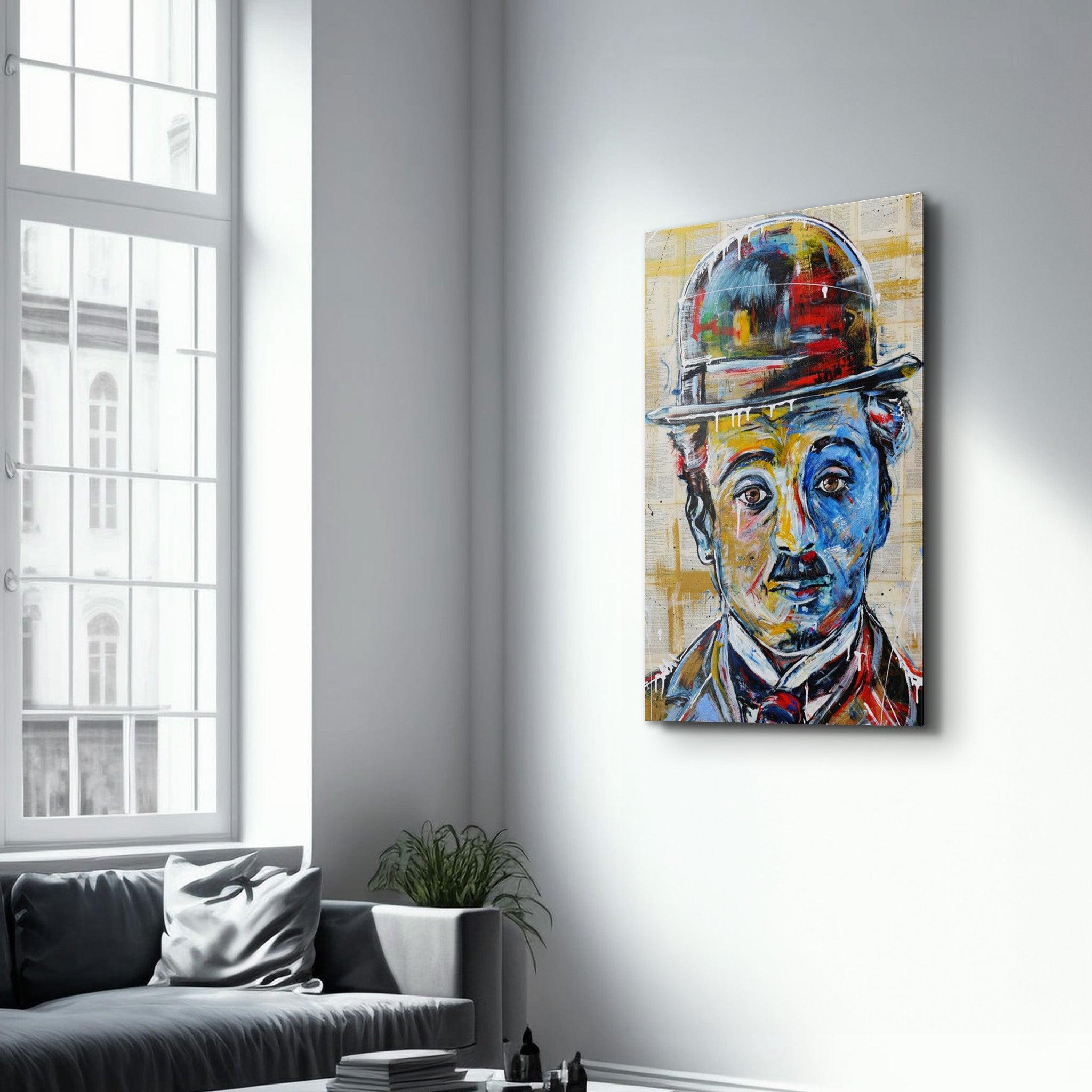 Abstract Chaplin Portrait | Glass Wall Art - Artdesigna