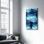 Abstract Waves in Blue | Glass Wall Art - Artdesigna