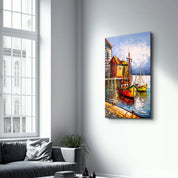 Boats and Houses | Glass Wall Art - Artdesigna