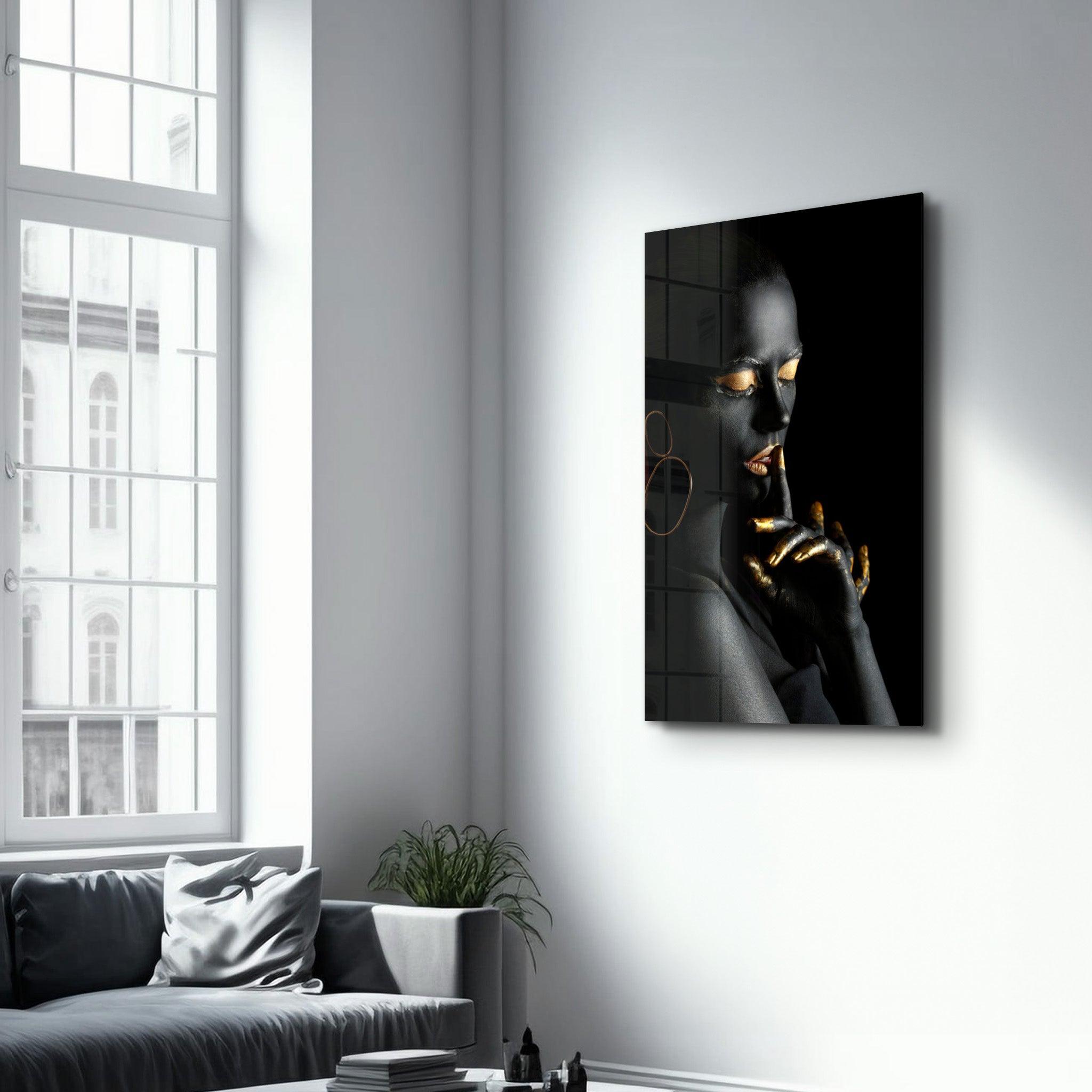 Golden Lips v1 | Glass Wall Art - Artdesigna