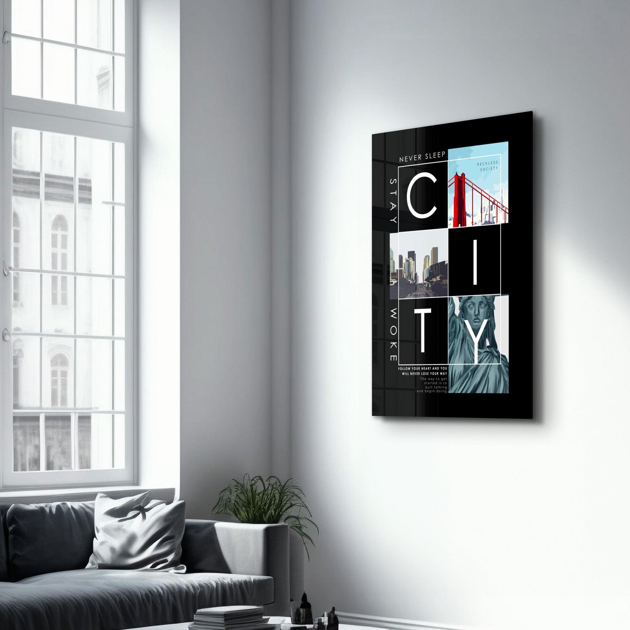 City - Never Sleep | Glass Wall Art - Artdesigna