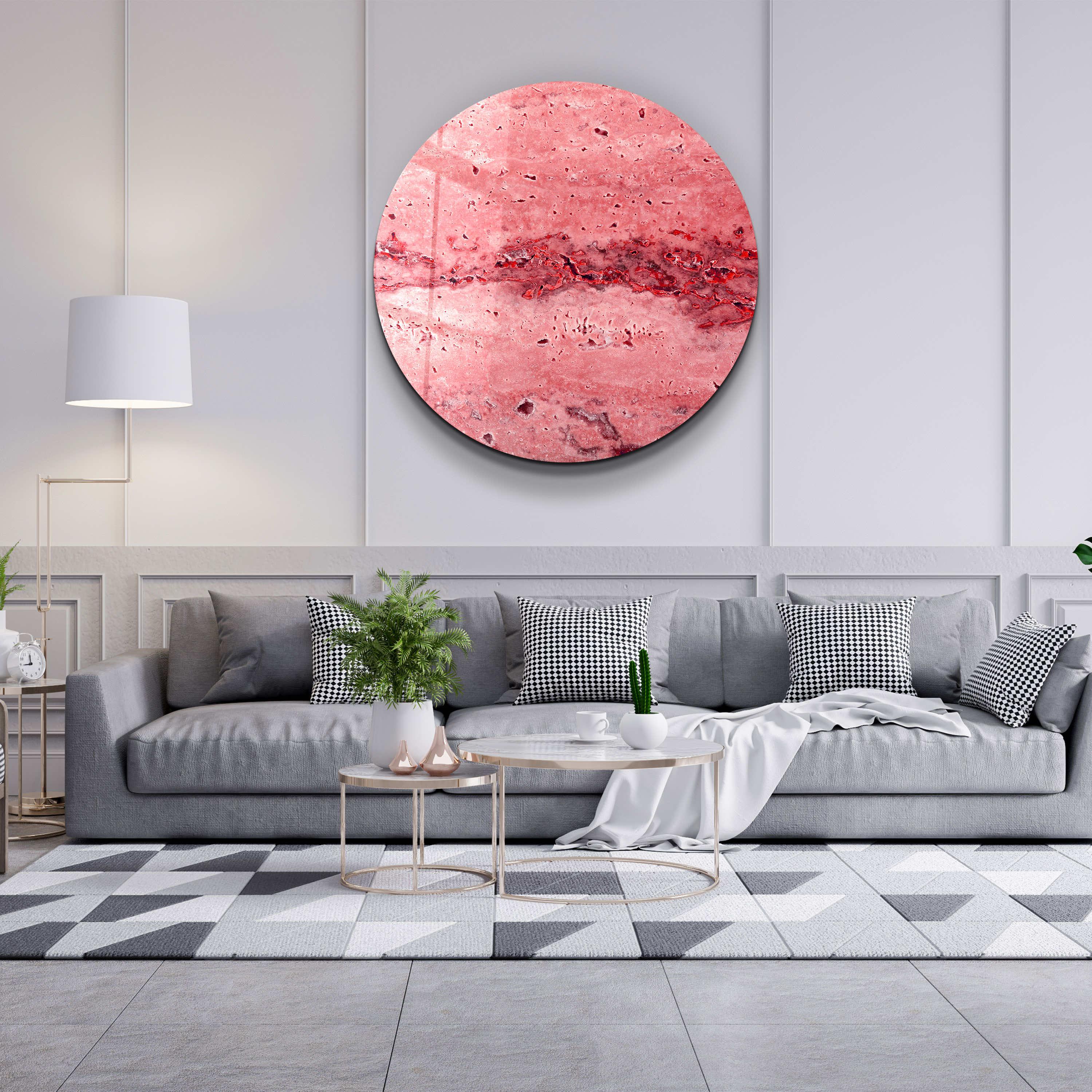 ・"Travertine Stone - PinkRed"・Rounded Glass Wall Art - ArtDesigna Glass Printing Wall Art