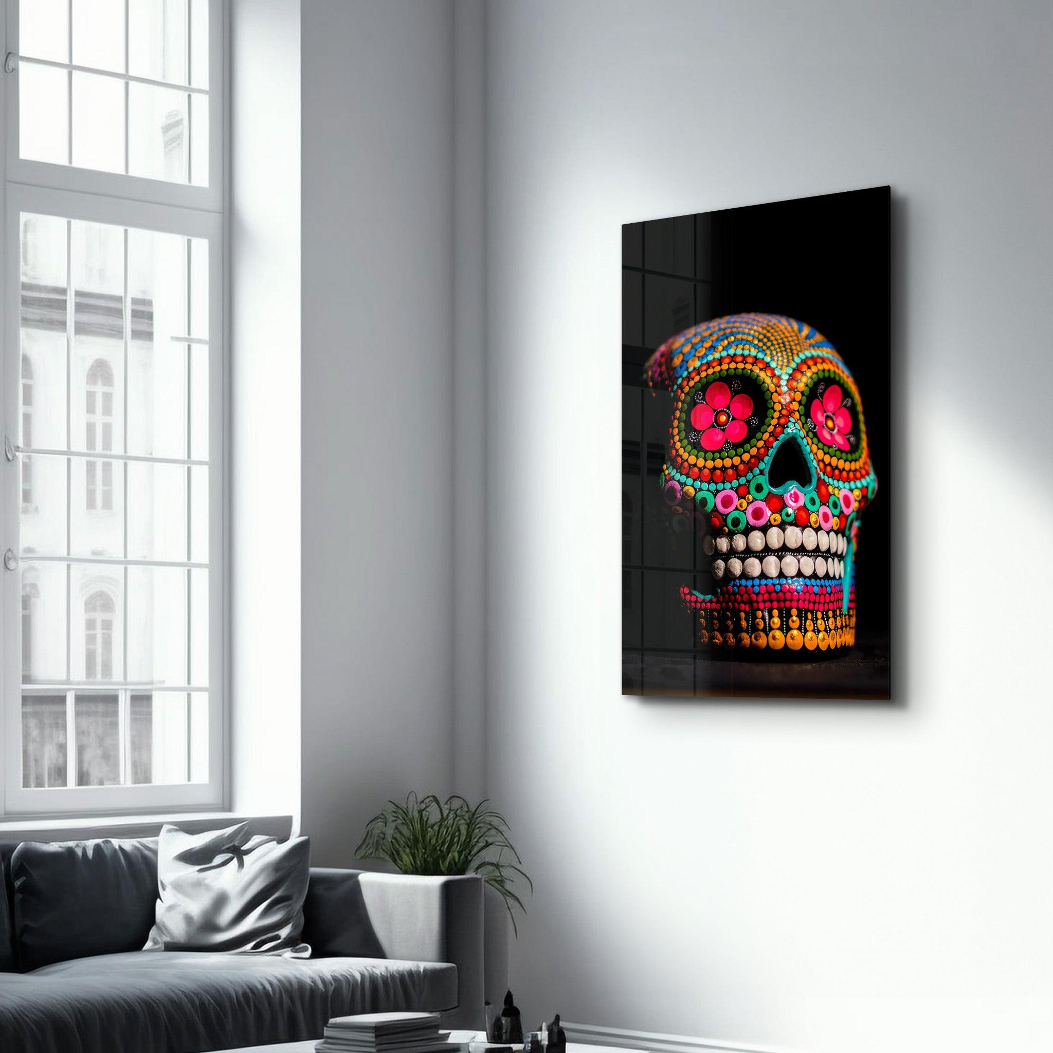 Sugar Skull - Mexican Skull | Designers Collection Glass Wall Art - Artdesigna