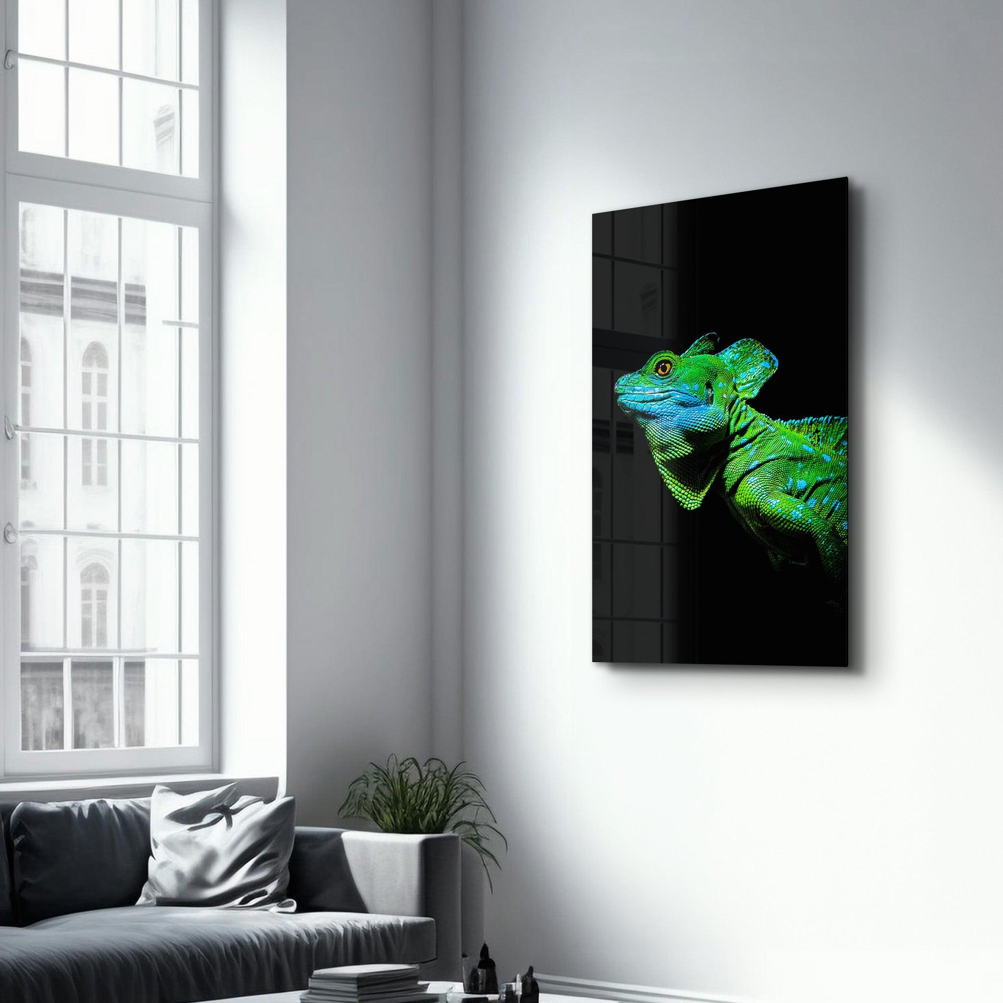 Iguana Green | Designer's Collection Glass Wall Art - Artdesigna