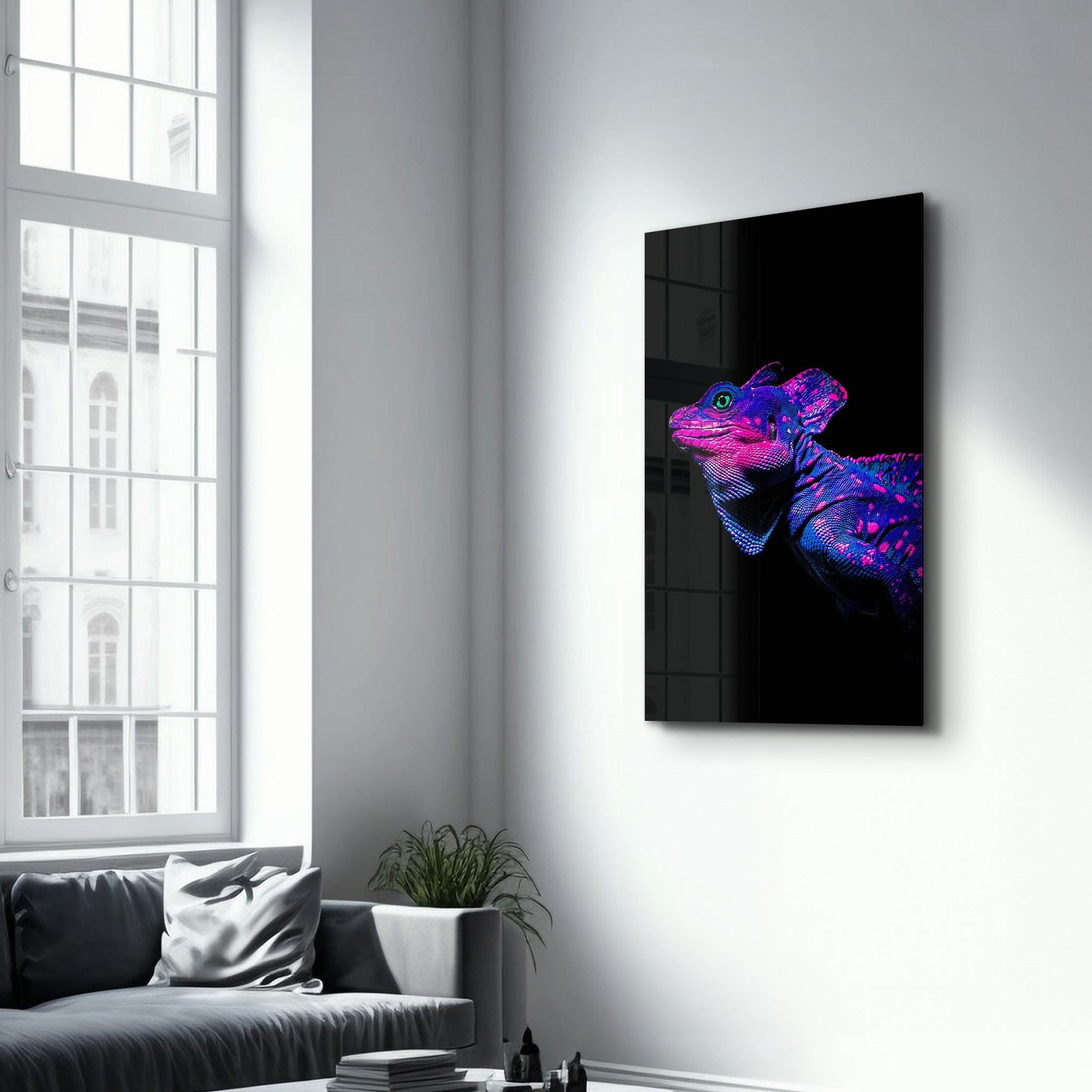 Iguana Blue Purple | Designer's Collection Glass Wall Art - Artdesigna