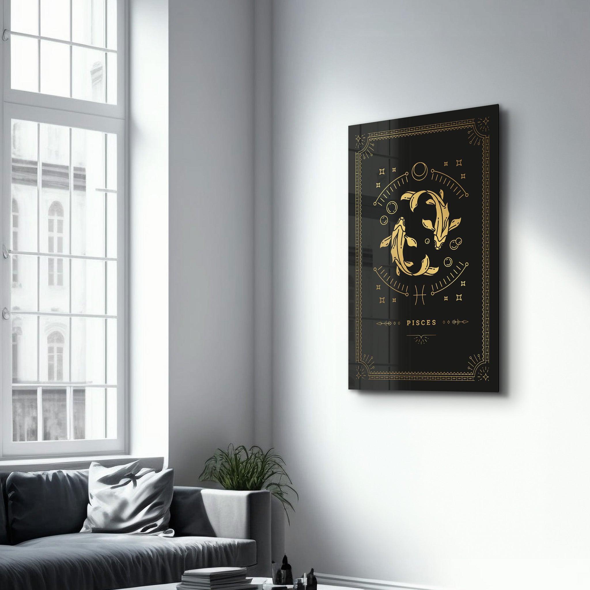 PISCES | Black Zodiac Collection Glass Wall Art - Artdesigna