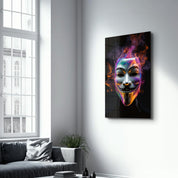 Salvador Mask with Neon Smokes | Designers Collection Glass Wall Art - Artdesigna