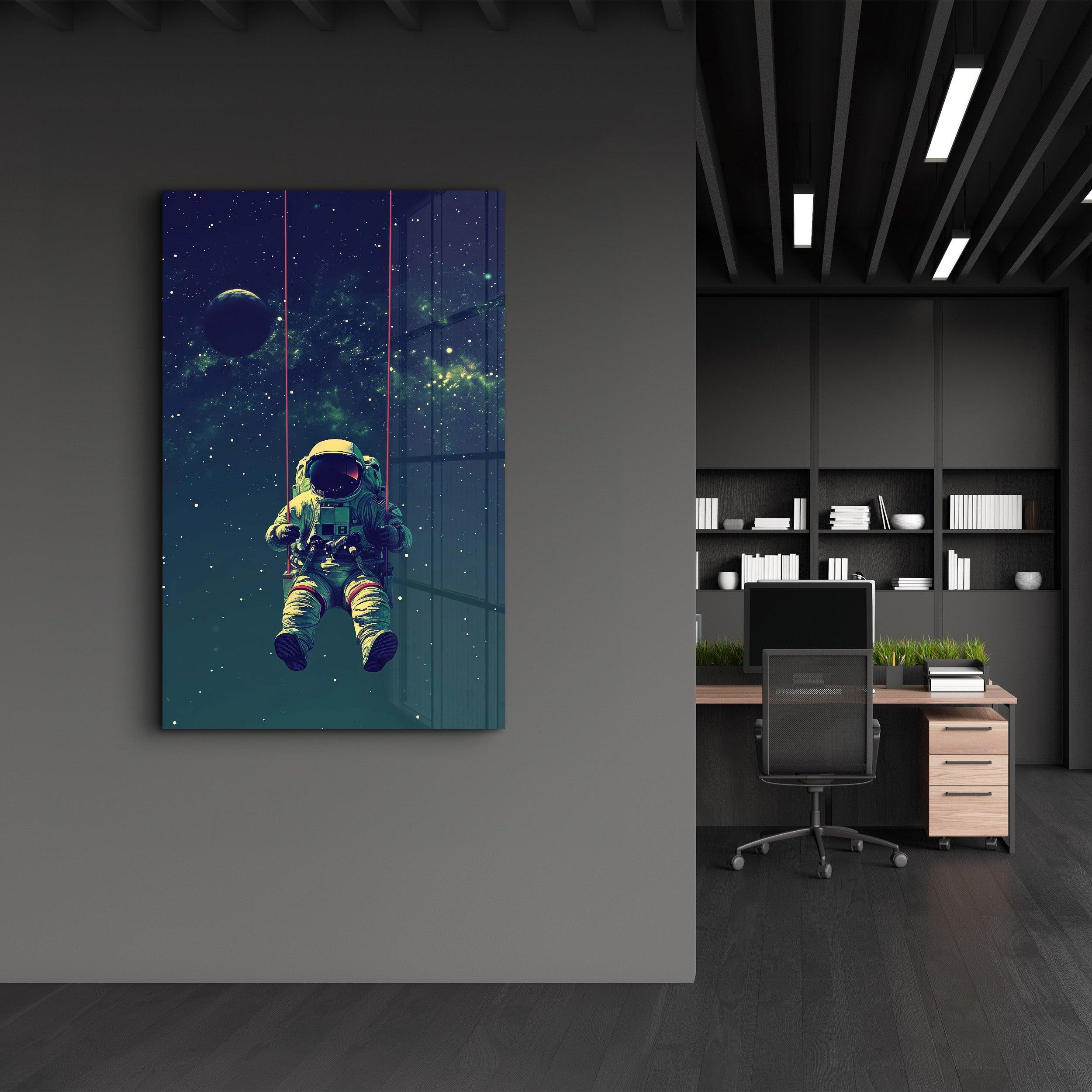 Astronaut on Swing - Designers Collection Glass Wall Art - Artdesigna