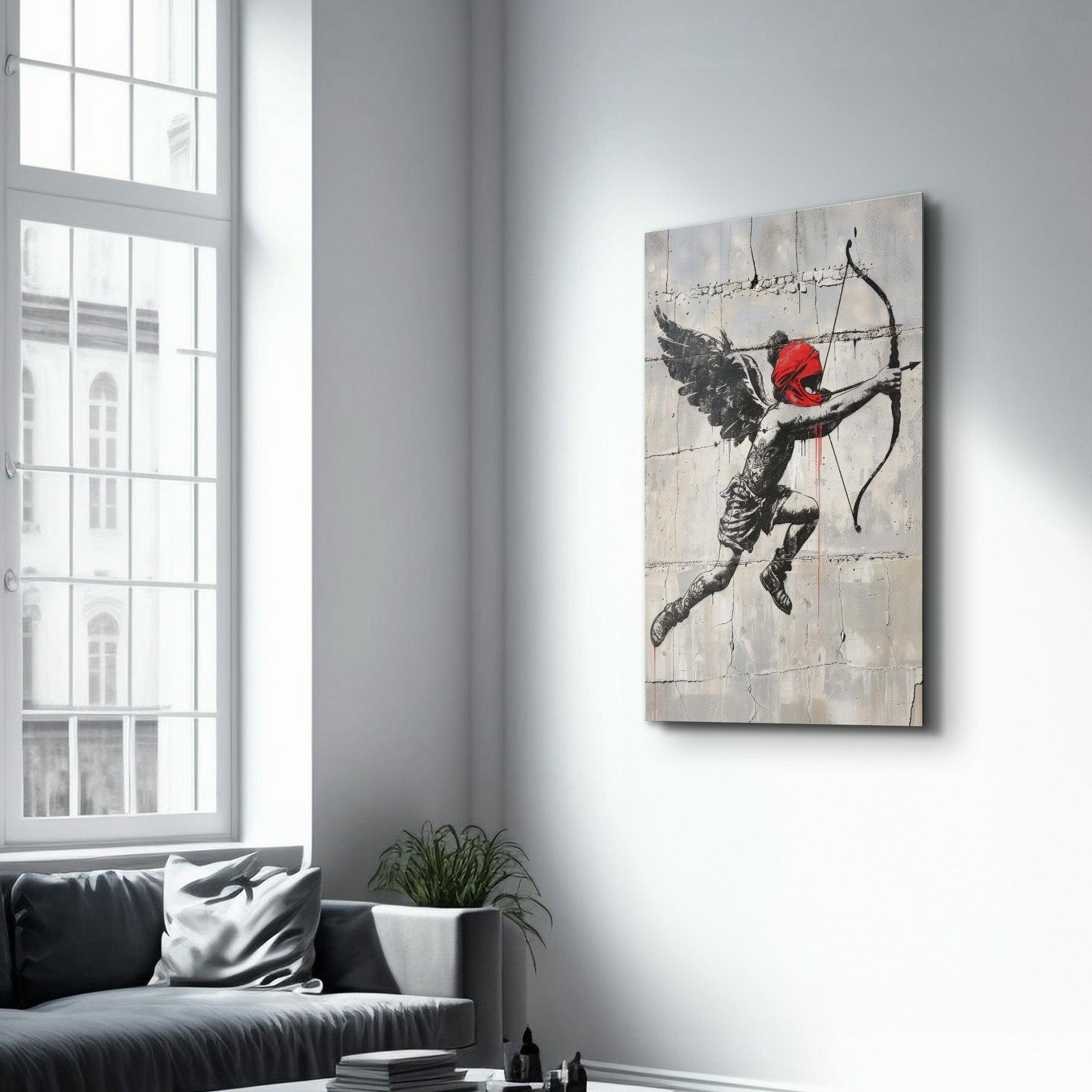 Cupid&Love Banksy Style | Designers Collection Glass Wall Art - Artdesigna