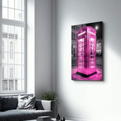 Pink Retro Telephone Booth - Glass Wall Art - Artdesigna