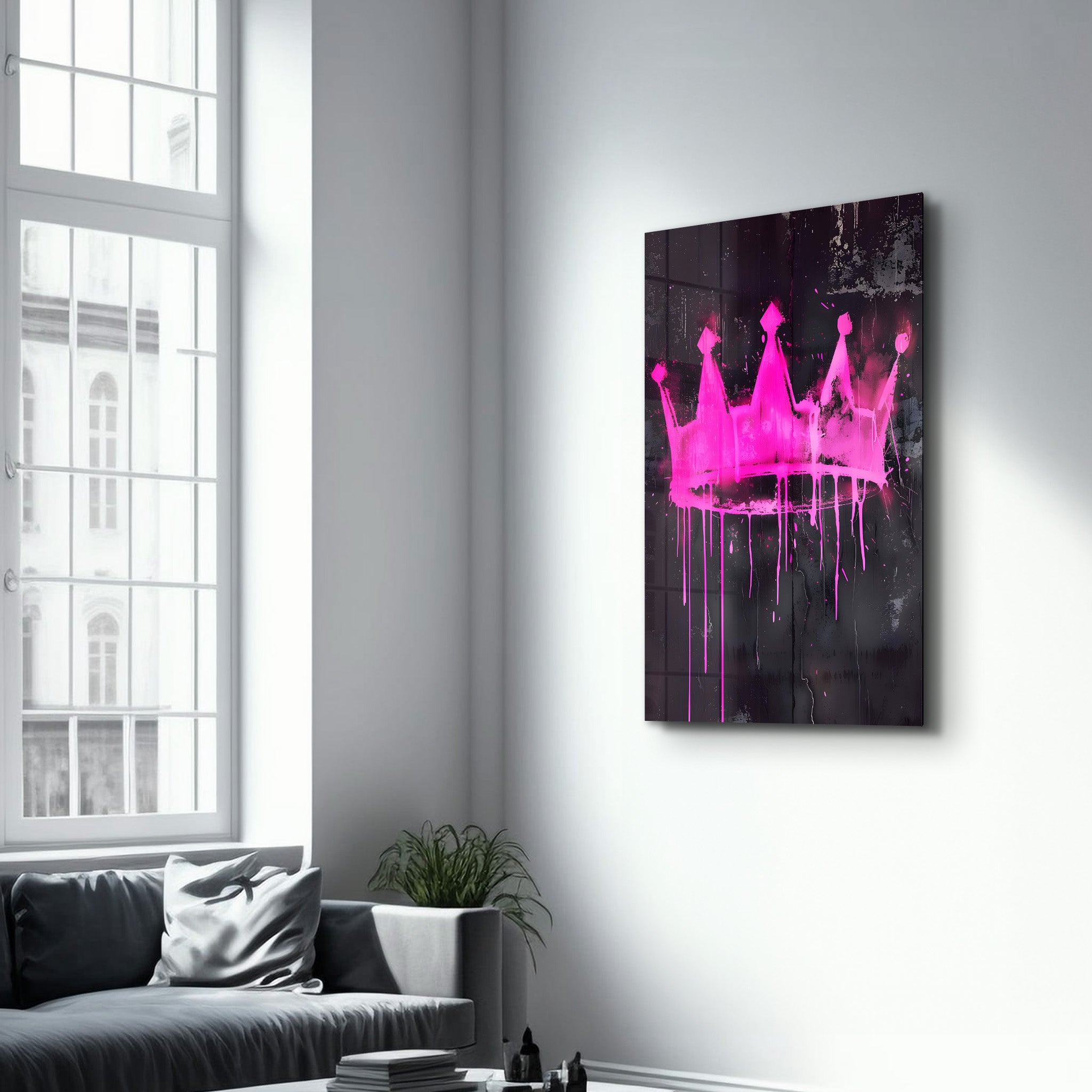 Pink Crown - Glass Wall Art - Artdesigna