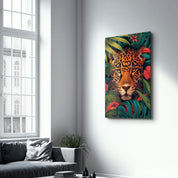 Leopard and Tropical Flowers - Glass Wall Art - Artdesigna