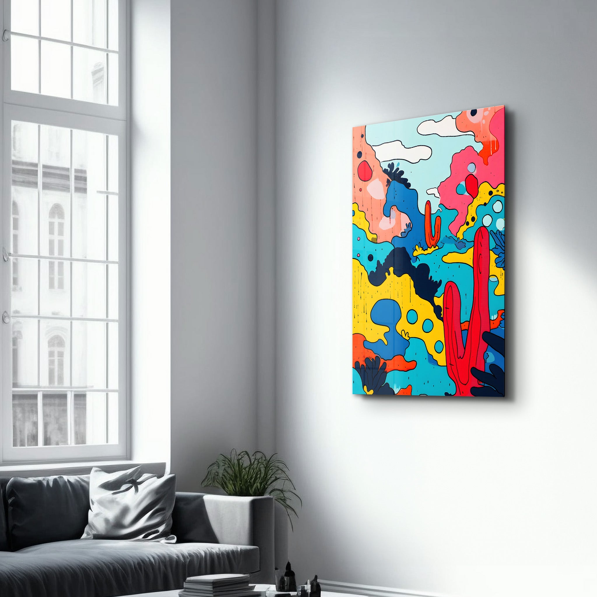 Colorful Cactus Abstract - Glass Wall Art - Artdesigna