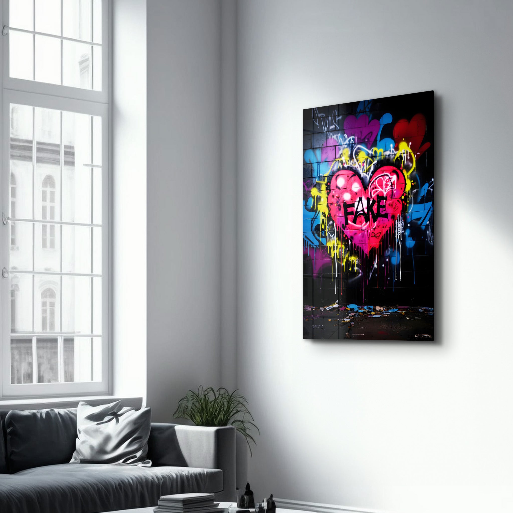 Fake Love Graffiti - Glass Wall Art - Artdesigna