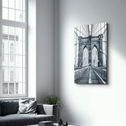 Brooklyn Bridge Retro Gray 2 | Glass Wall Art - Artdesigna