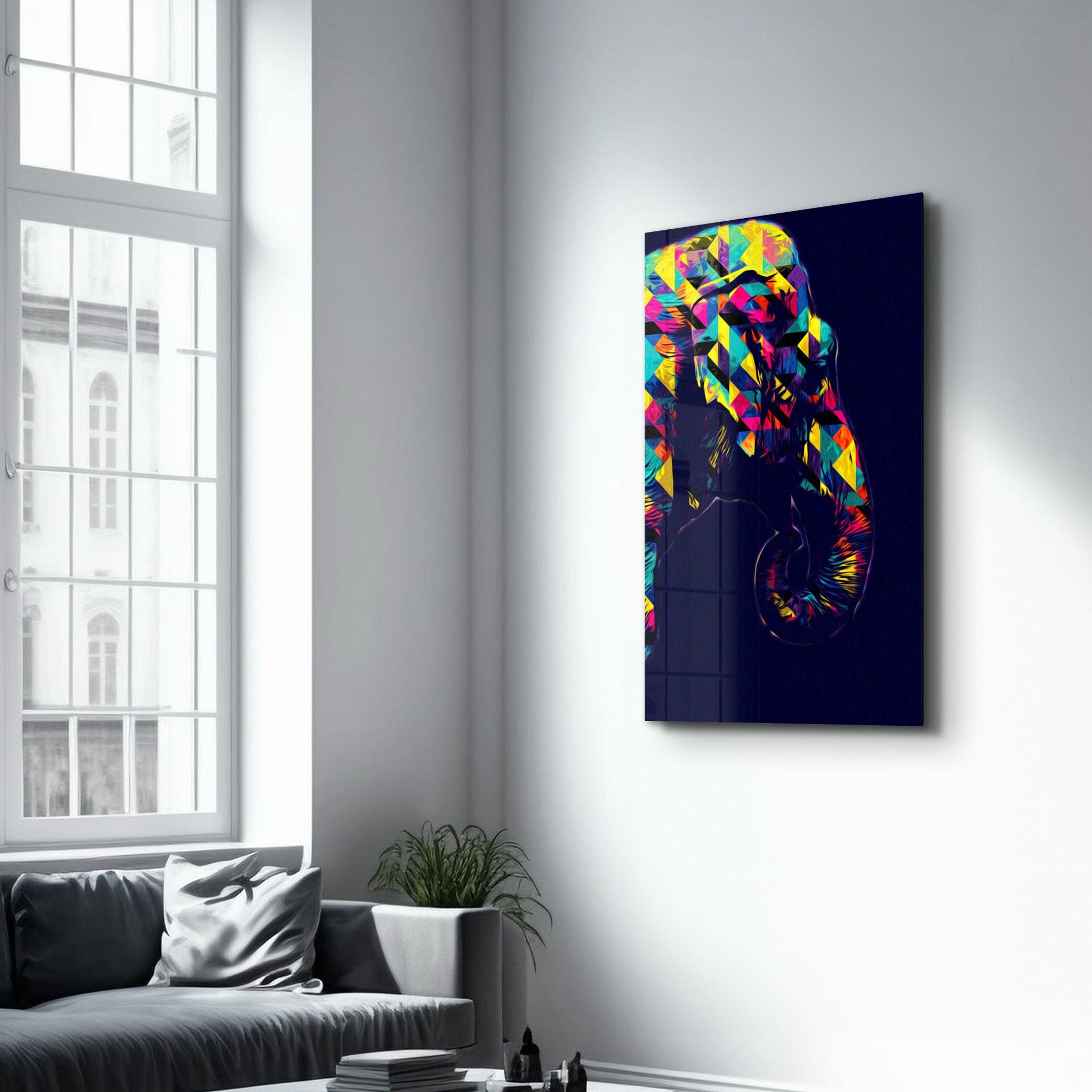 Colormix Elephant Portrait | Glass Wall Art - Artdesigna