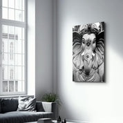 Lord Ganesh B&W Sculpture | Glass Wall Art - Artdesigna