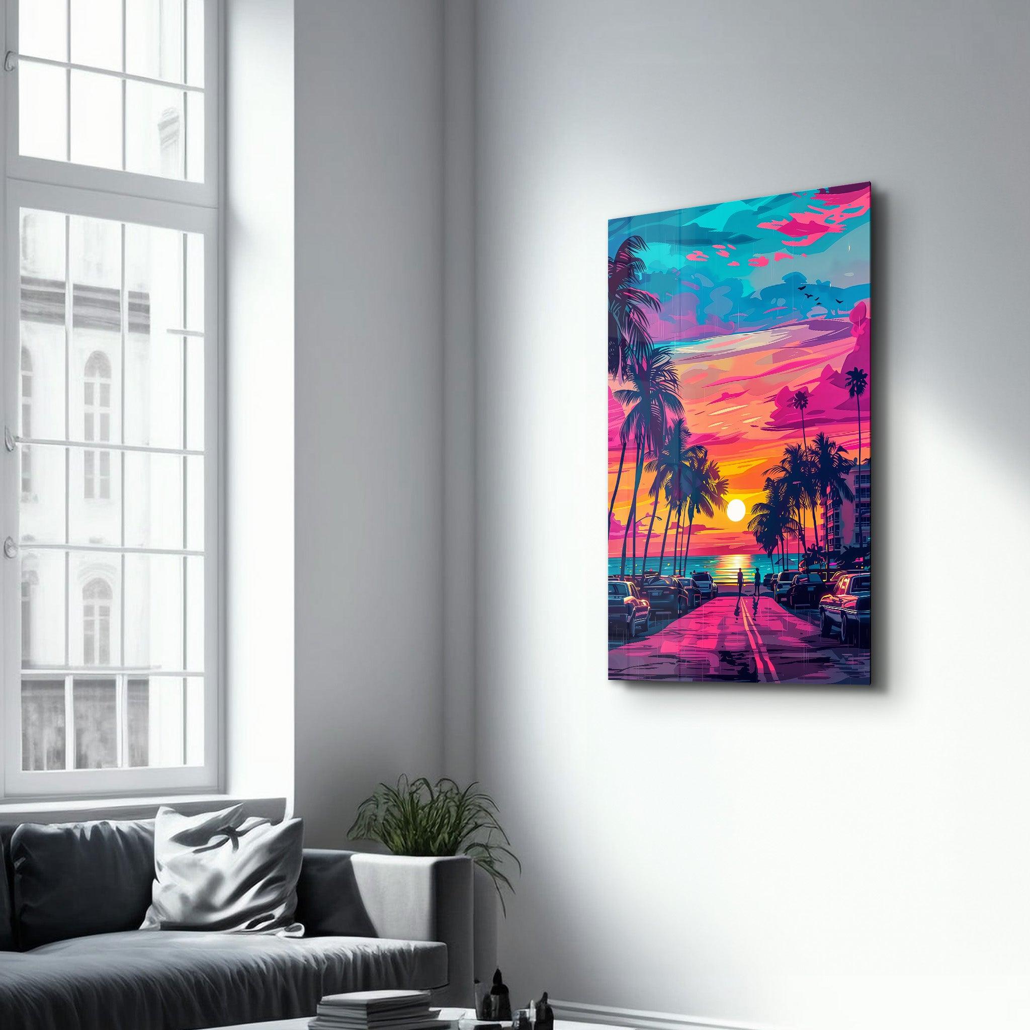 MiaMi Sunset | Designers Collection Glass Wall Art - Artdesigna