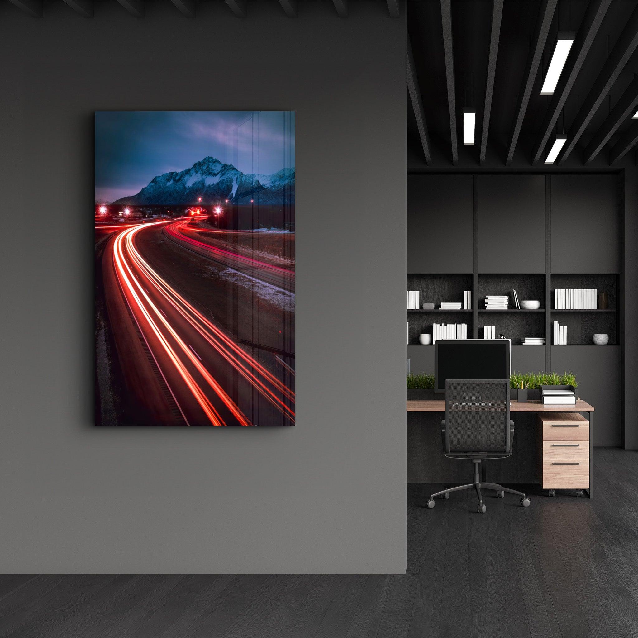 Road and Mountains | Glass Wall Art - Artdesigna