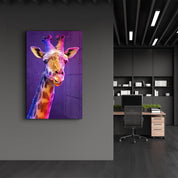 Purple Giraffe | Glass Wall Art - Artdesigna