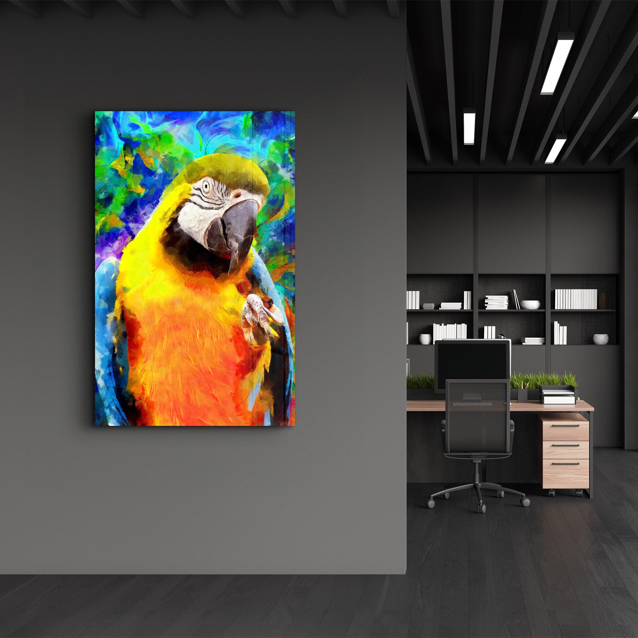 Colorful Parrot | Glass Wall Art - Artdesigna