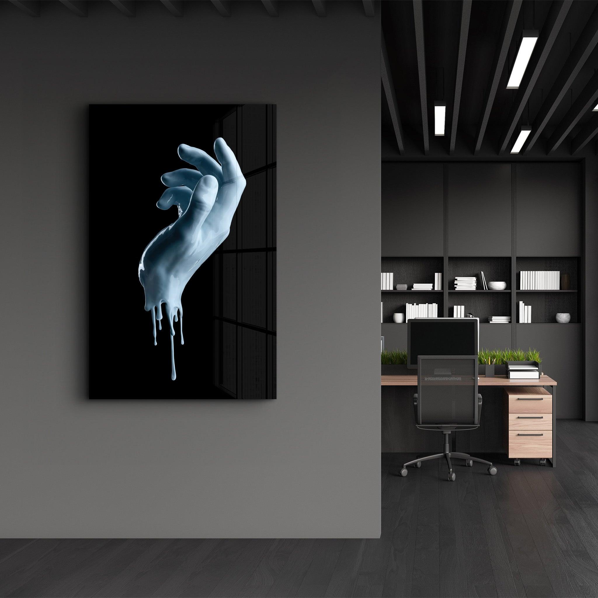 Blue Hand | Glass Wall Art - Artdesigna