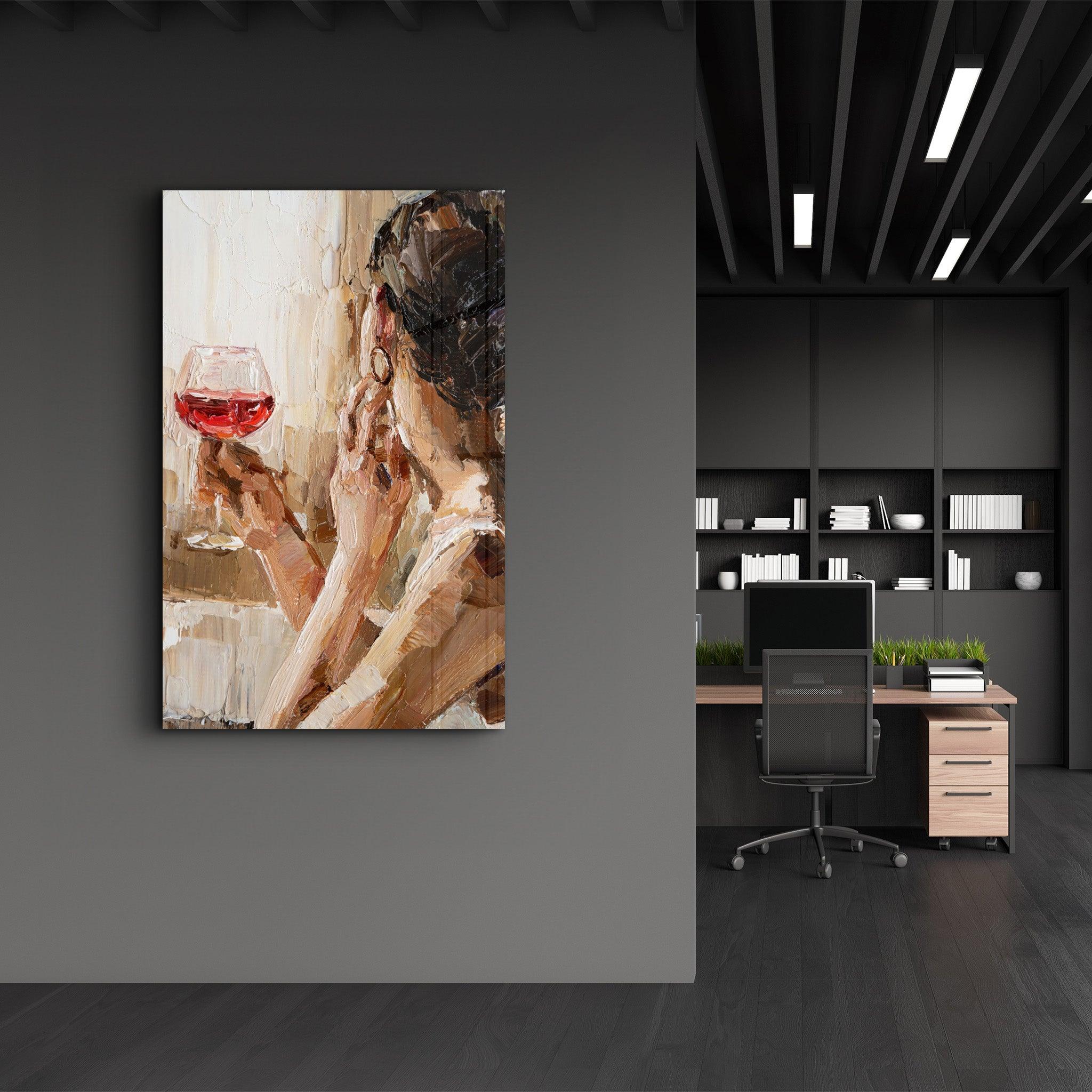 Abstract Woman Potrait With Wine | GLASS WALL ART - Artdesigna