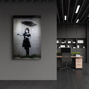 Banksy - Girl with an umbrella | Glass Wall Art - Artdesigna