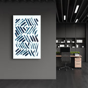 Blue Brush Marks | Glass Wall Art - Artdesigna