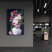 Floral Woman Portrait | Glass Wall Art - Artdesigna