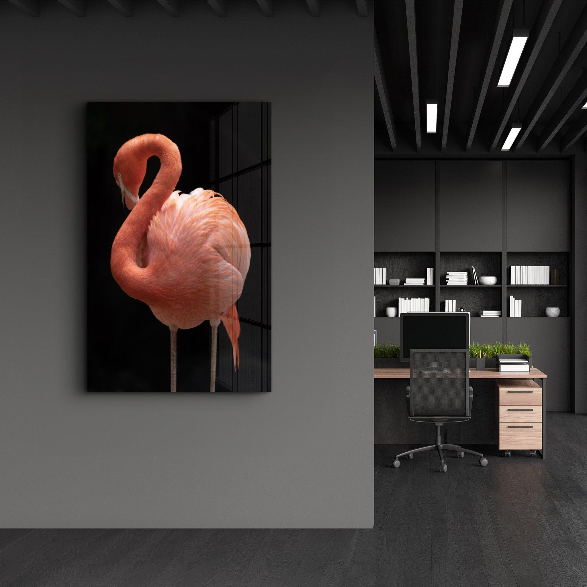 Flamingo V2 | Glass Wall Art - Artdesigna