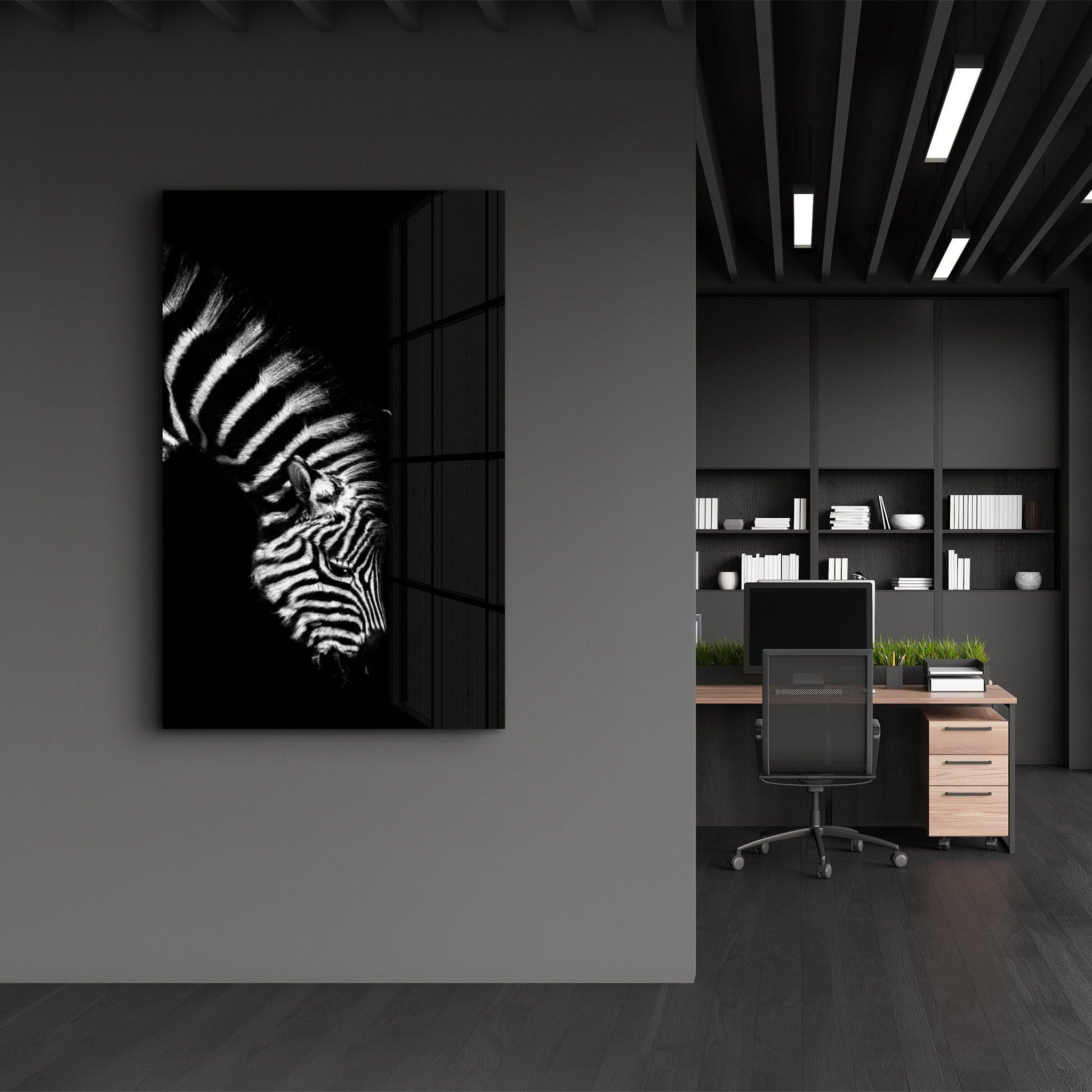 Young Zebra | Glass Wall Art - Artdesigna