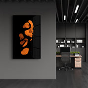 Mysterious Orange Face | Glass Wall Art - Artdesigna