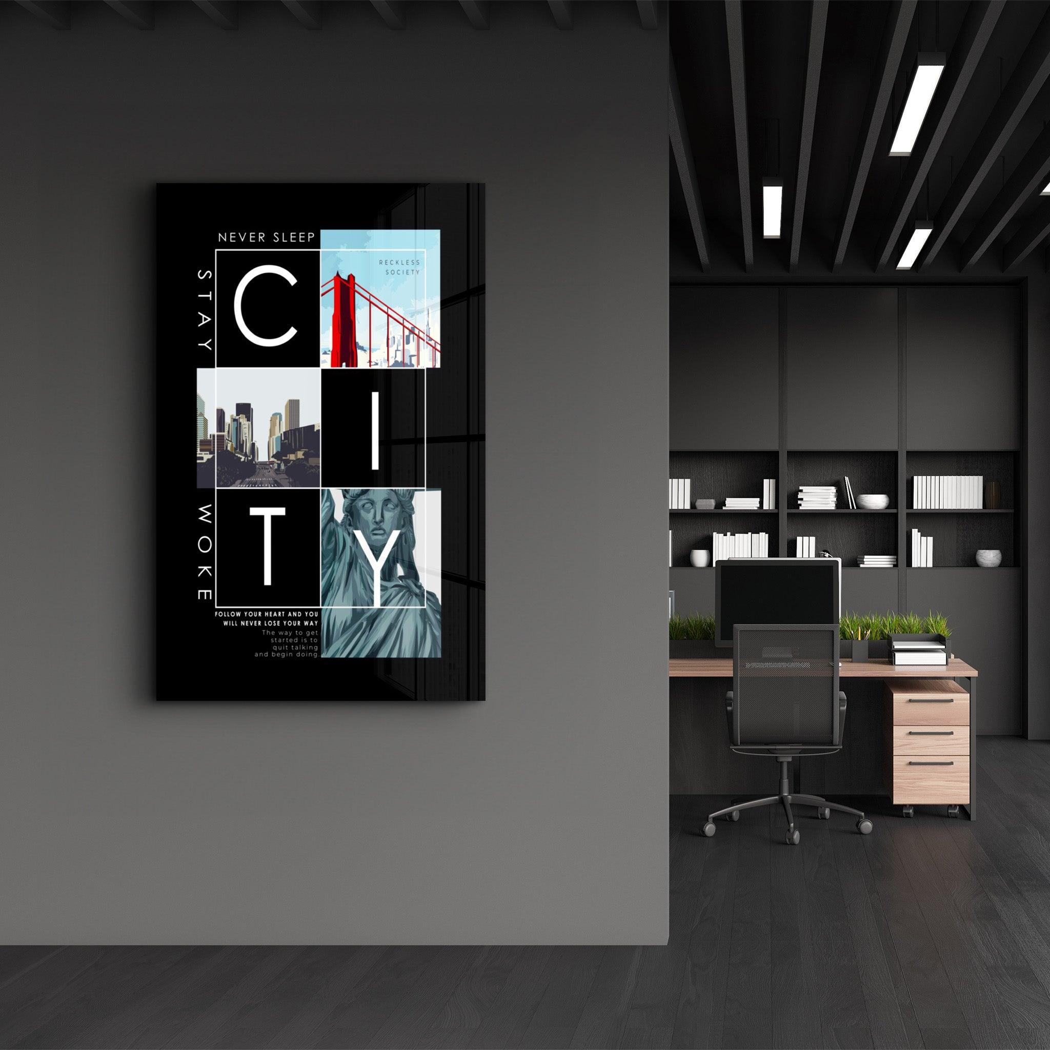 City - Never Sleep | Glass Wall Art - Artdesigna