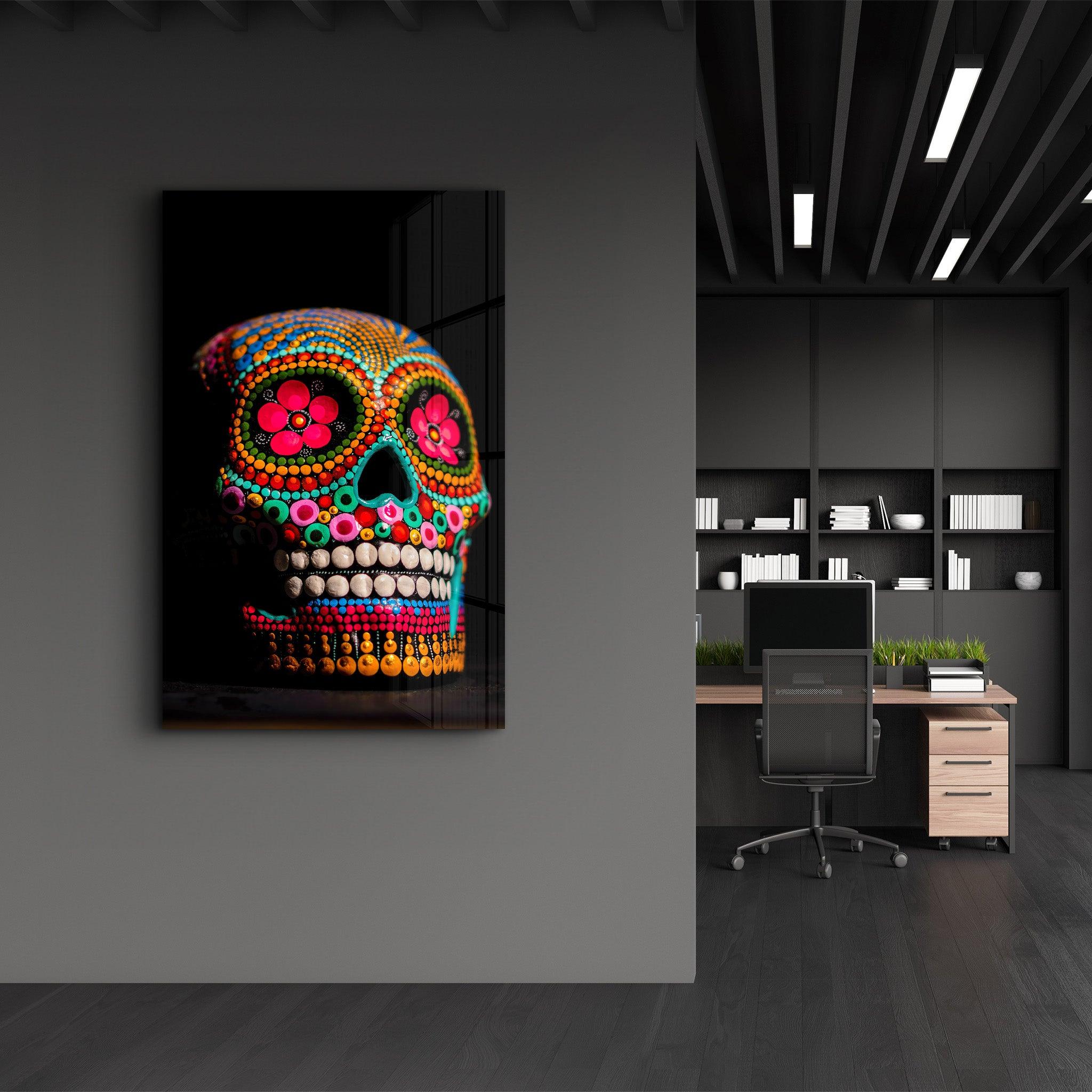 Sugar Skull - Mexican Skull | Designers Collection Glass Wall Art - Artdesigna