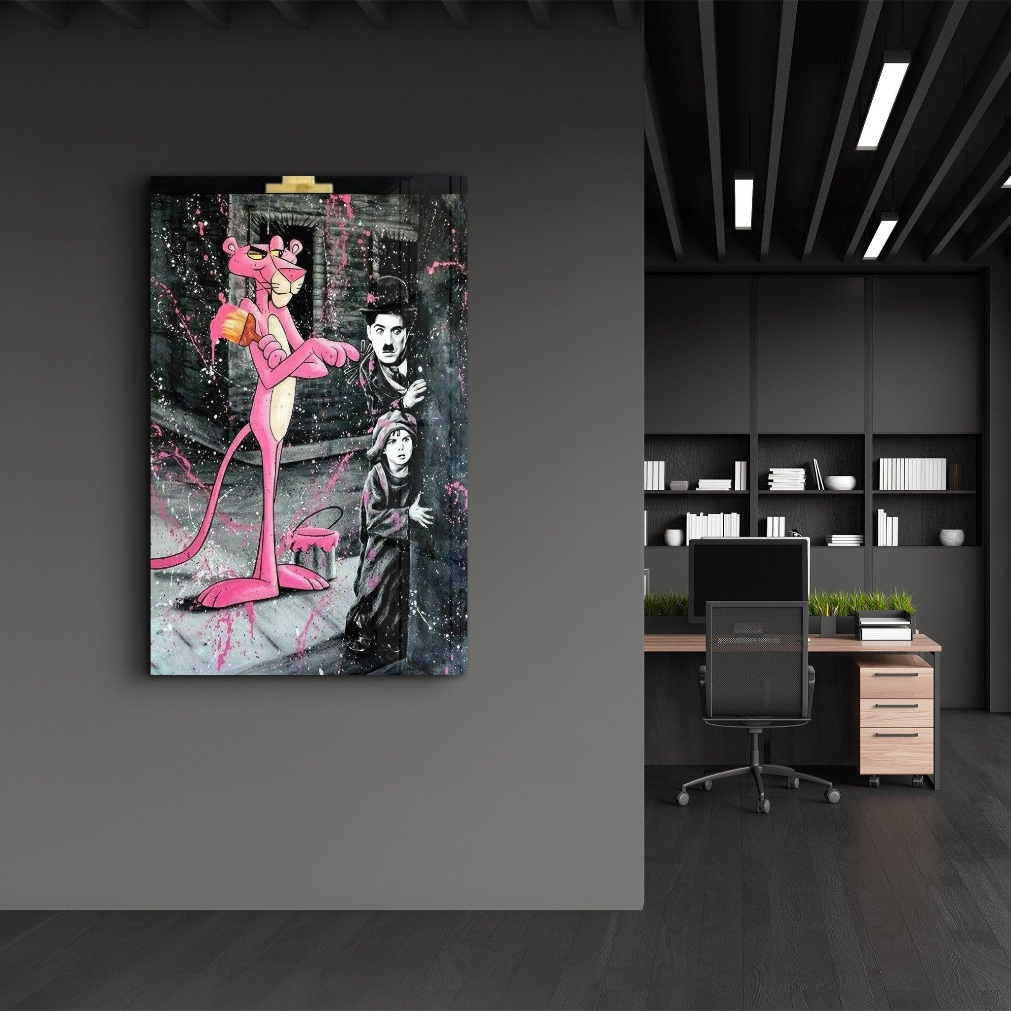 Pink Panther & Charlie | Designer's Collection Glass Wall Art - Artdesigna