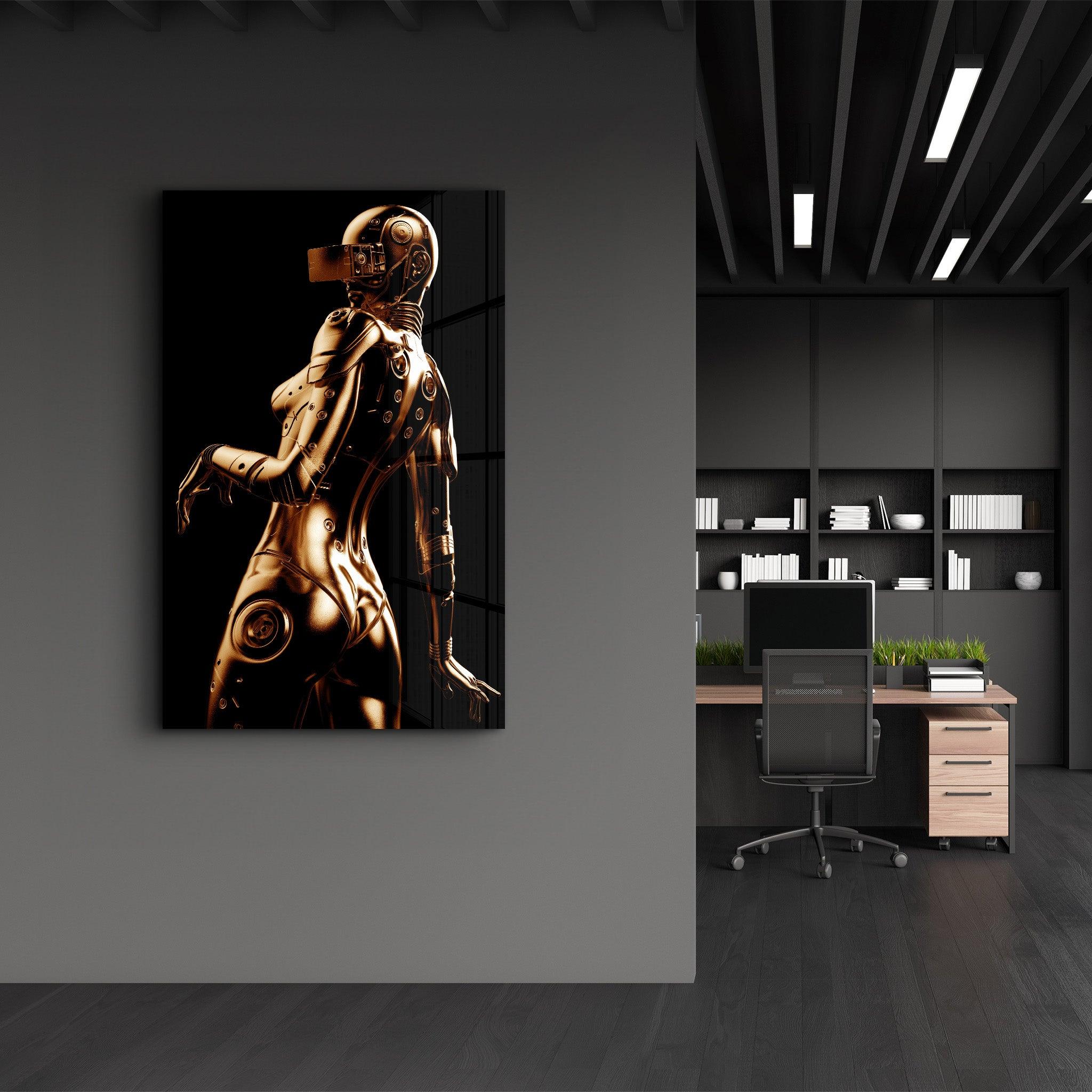 Robo Girl Gold | Designer's Collection Glass Wall Art - Artdesigna