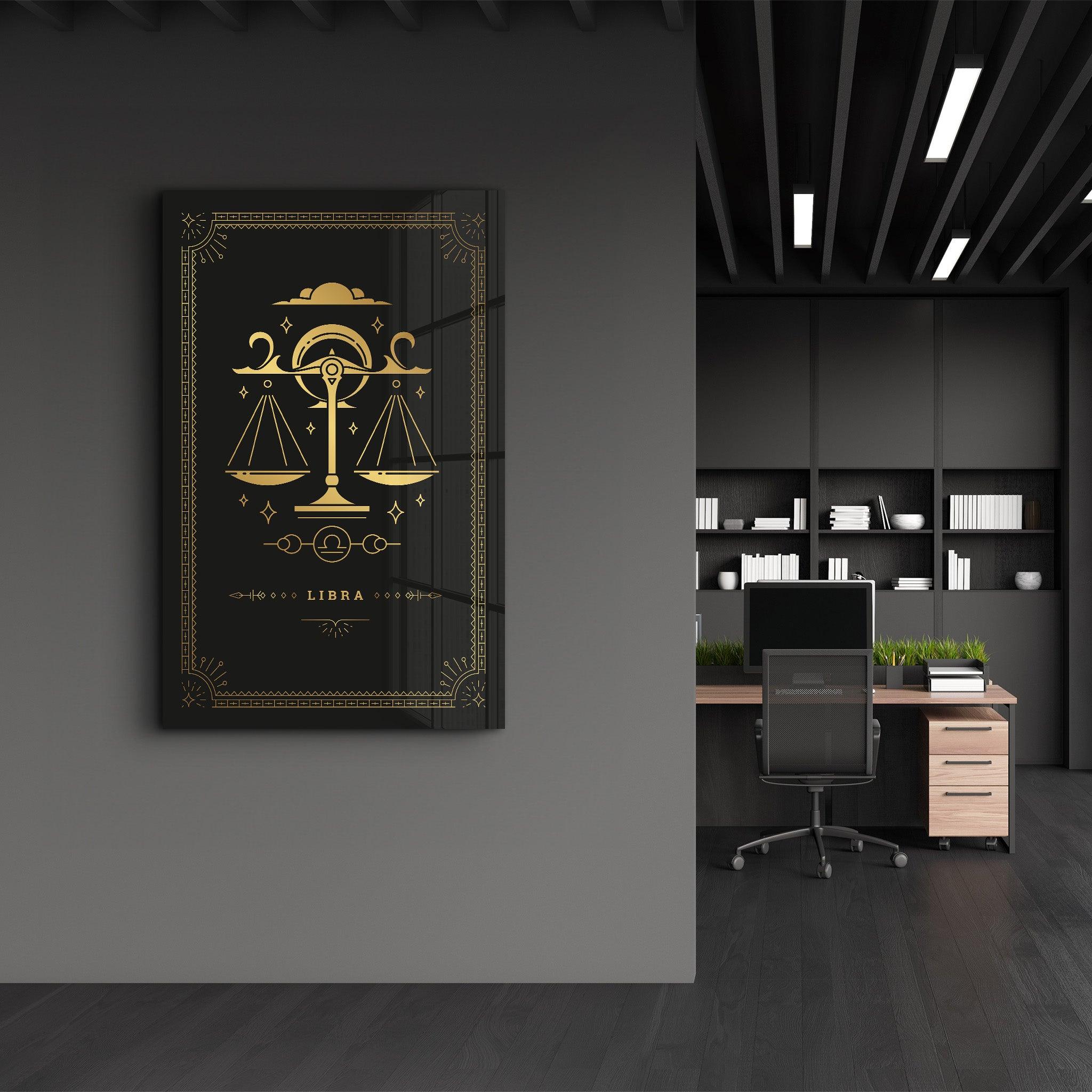 LIBRA | Black Zodiac Collection Glass Wall Art - Artdesigna