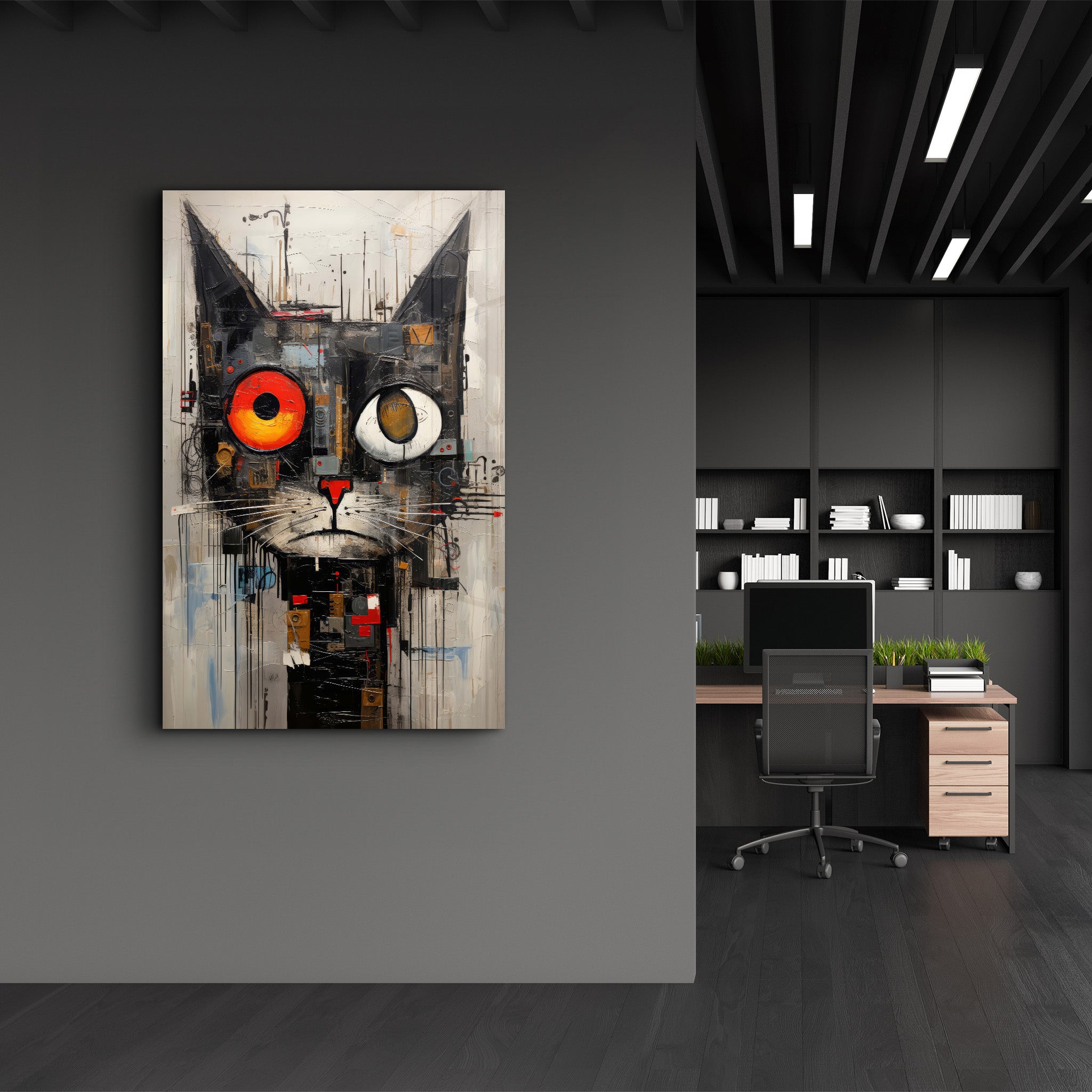 Abstract Cat・Designers Collection Glass Wall Art