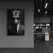 Zebra in Suit・Designers Collection Glass Wall Art - Artdesigna