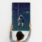 Astronaut on Swing - Designers Collection Glass Wall Art - Artdesigna