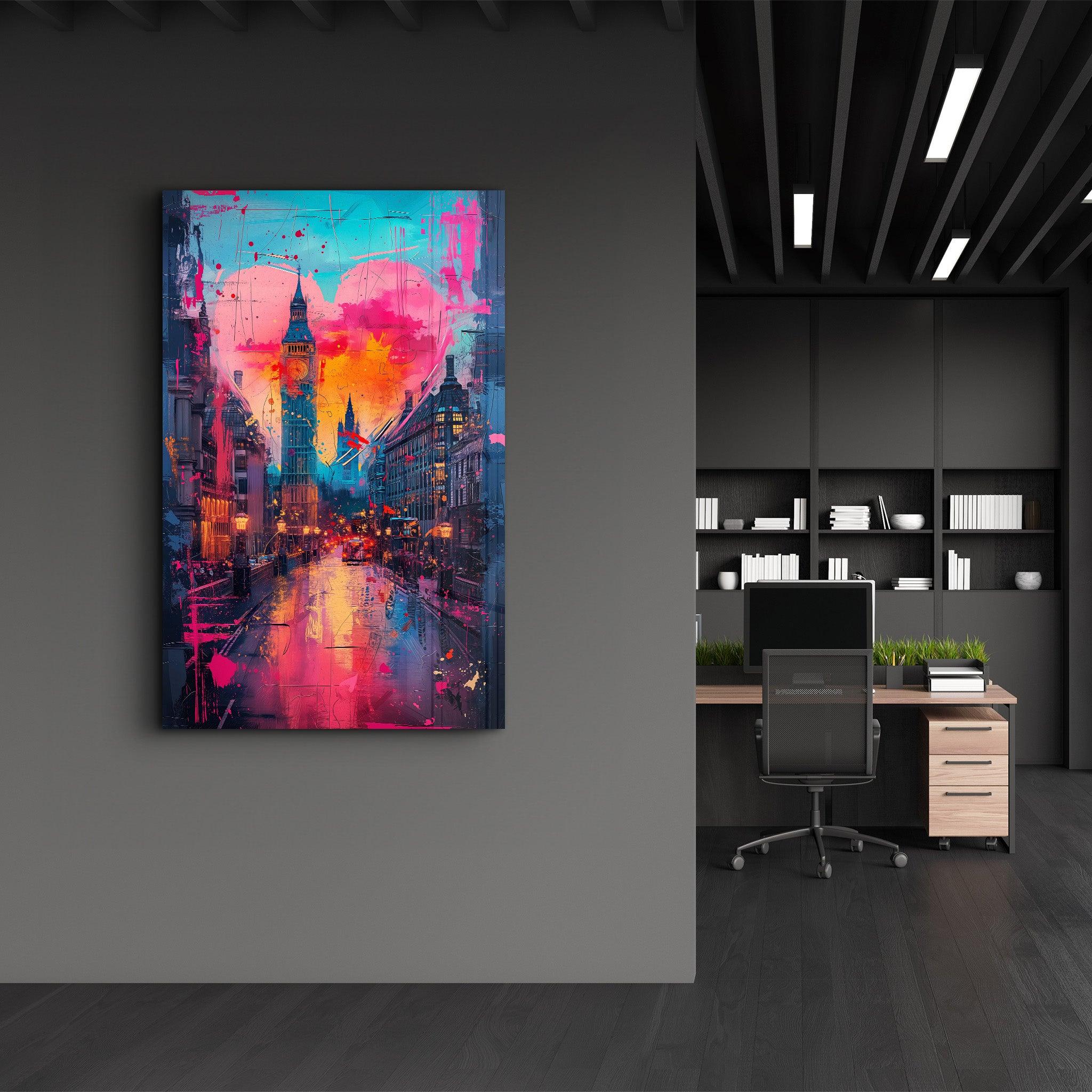 Street in London Painting | Glass Wall Art - Artdesigna